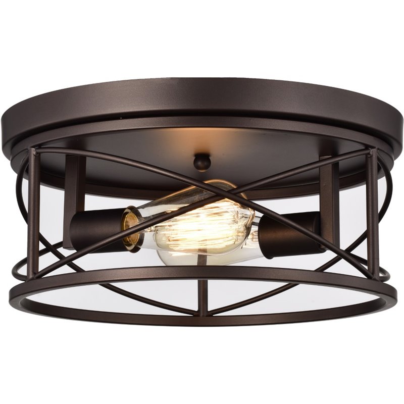 Pemberly Row Industrial 2 Light Oil Rubbed Bronze Ceiling Flush Fixture 14