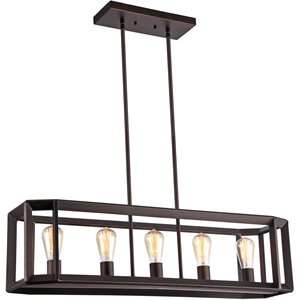Pemberly Row Industrial-style 5 Light Rubbed Bronze Island Pendant 34&quot Wide