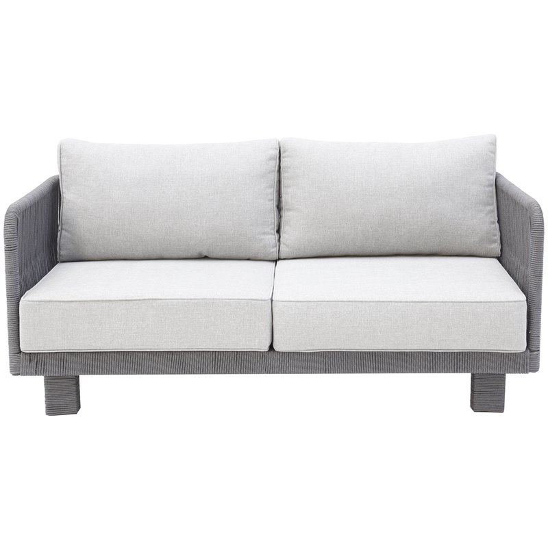 Pemberly Row Aluminum Loveseat with Dark Gray Rope in Silver Cushion