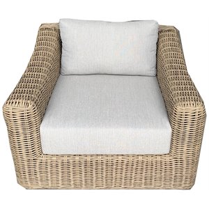 Pemberly Row Two-Tone Dark Beige Aluminum Frame Arm Chair in Silver Cushions