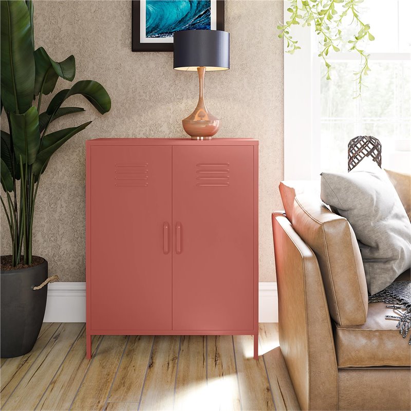 Pemberly Row 2 Door Metal Locker Storage Cabinet in Terracotta