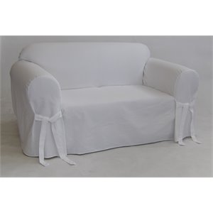 Pemberly Row Cotton Twill One Piece Loveseat Slipcover in White