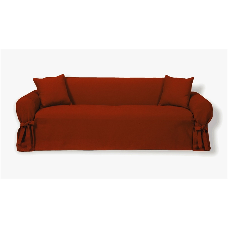 Pemberly Row Modern Cotton Duck One Piece lovseat Slipcover in Red
