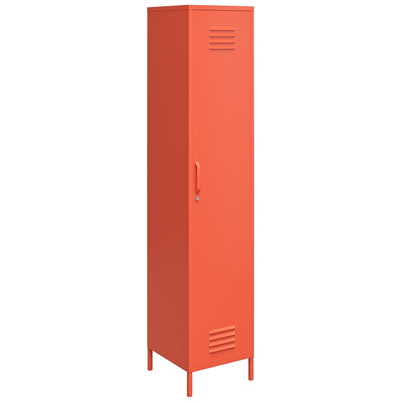 Pemberly Row Modern Single Metal Locker Storage Cabinet in Orange