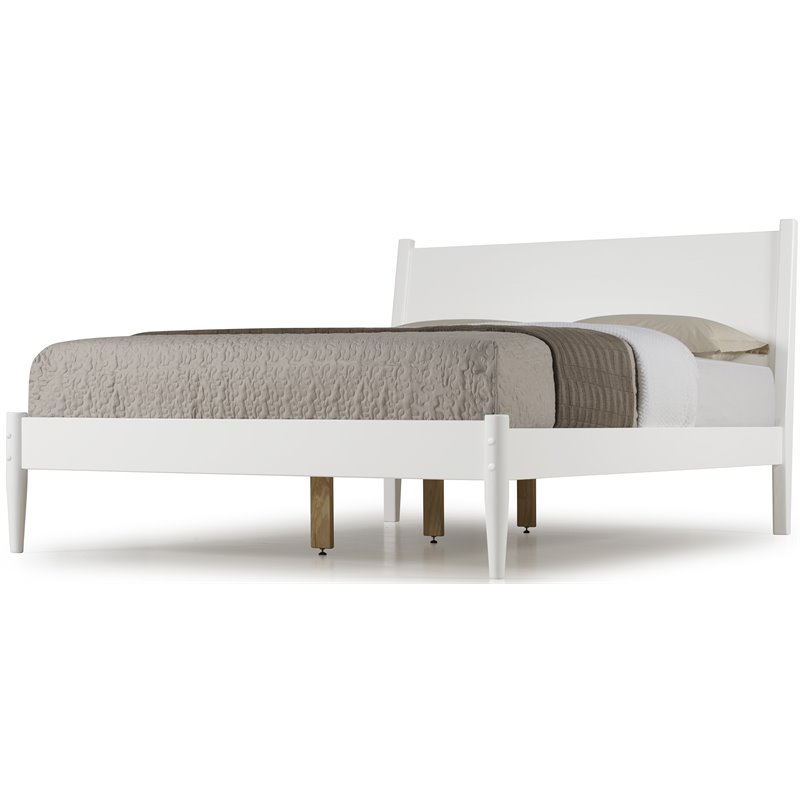 Pemberly Row Modern Mid-Century Solid Wood Full Panel Bed in White