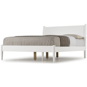 Pemberly Row Modern Mid-Century Solid Wood Full Panel Bed in White