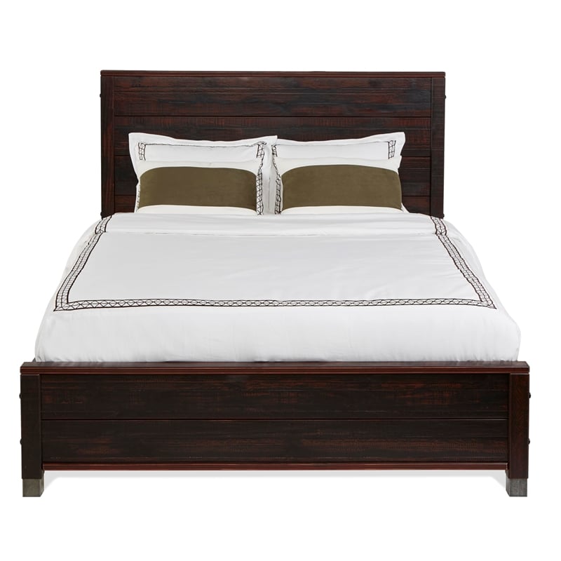 Pemberly Row Contemporary Solid Wood King Platform Bed in Walnut