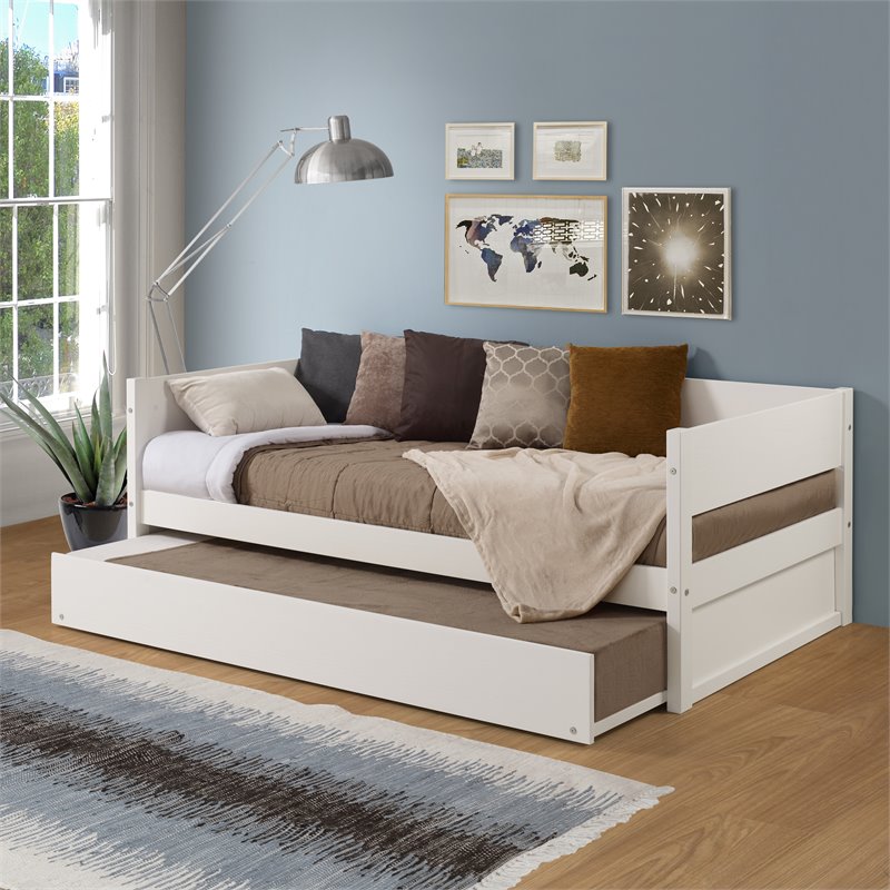 Pemberly Row Solid Wood Twin Daybed and Trundle Set in White