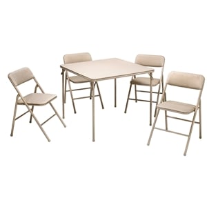 Pemberly Row 5-Piece Folding Dining Set with 34&quot Vinyl Top in Tan