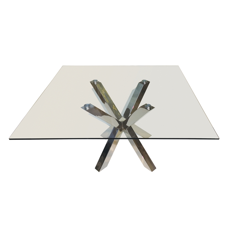 Pemberly Row 60'' Clear Square Glass Dining Table Stainless Steel Base