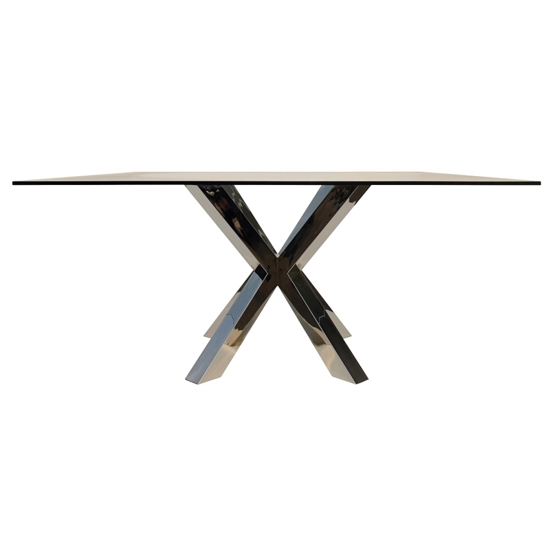 Pemberly Row 60'' Clear Square Glass Dining Table Stainless Steel Base