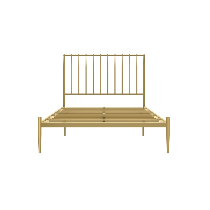 Pemberly Row Modern / Contemporary Queen Metal Spindle Bed in Gold