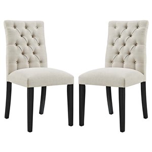 Pemberly Row 21.5&quot Modern Style Fabric Dining Chair in Beige (Set of 2)