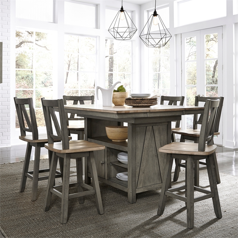 Pemberly Row Contemporary Light Gray 7 Piece Gathering Table Set