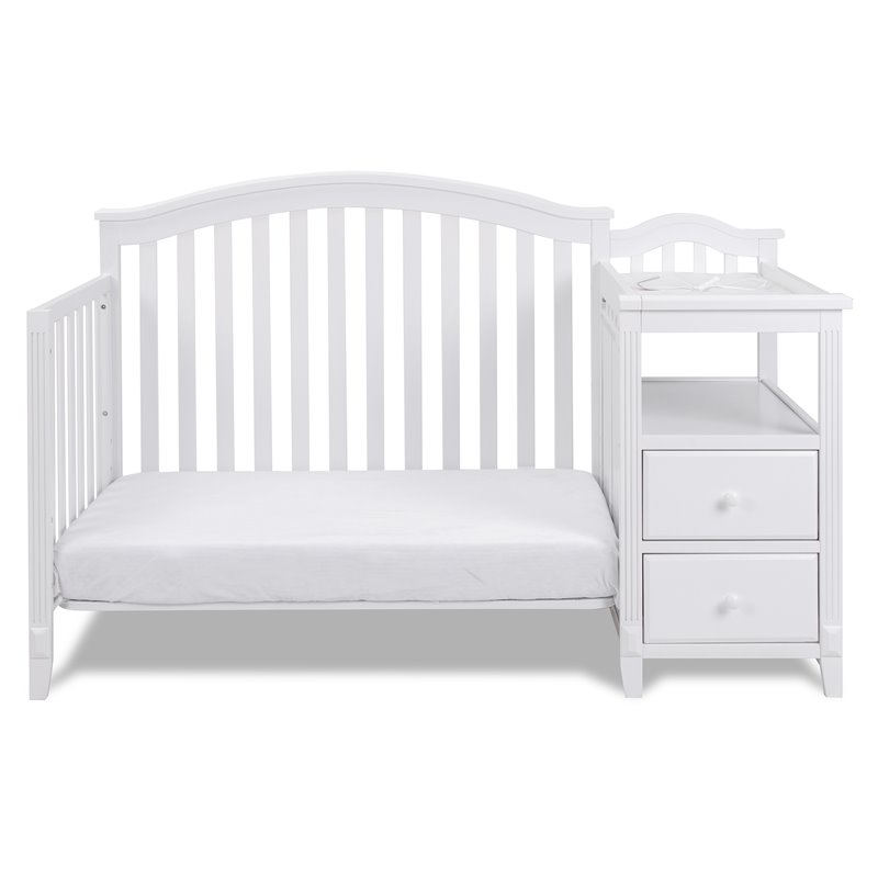 Pemberly Row Modern 4-in-1 Convertible Crib and Changer White
