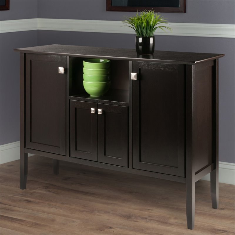 Pemberly Row 4 Door Transitional Wood/Metal Buffet Table in Coffee