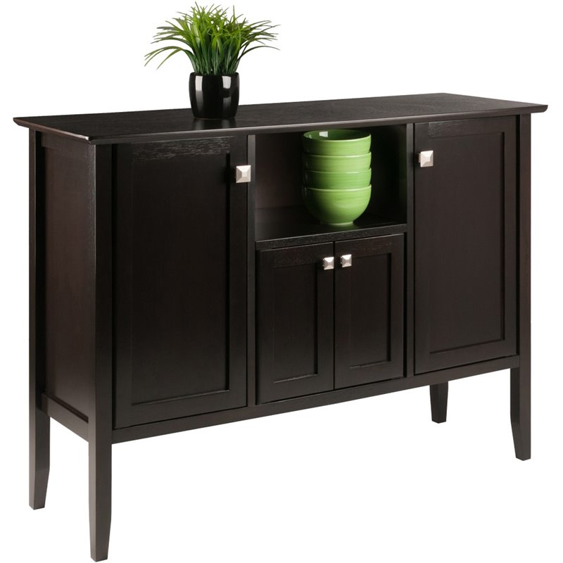 Pemberly Row 4 Door Transitional Wood/Metal Buffet Table in Coffee