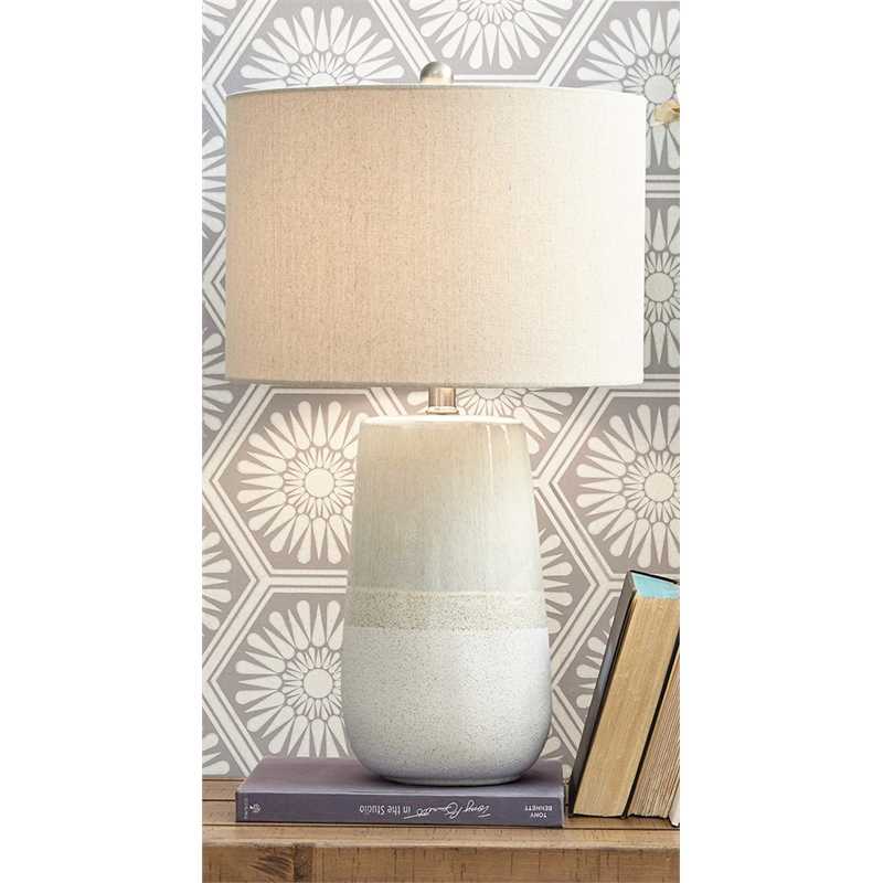 Pemberley Row Ceramic Beige and White Table Lamp Rectangular 26.5
