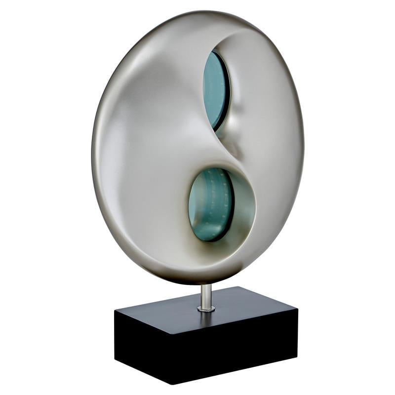 Pemberly Row Modern Poly Resin Table Lamp with LED in Black and Silver