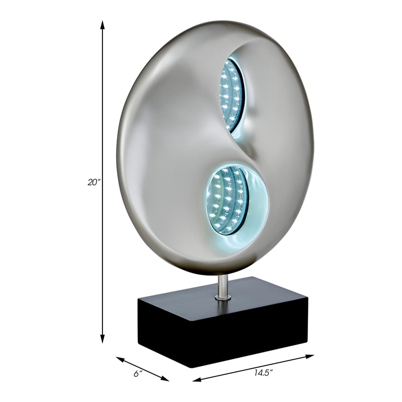 Pemberly Row Modern Poly Resin Table Lamp with LED in Black and Silver