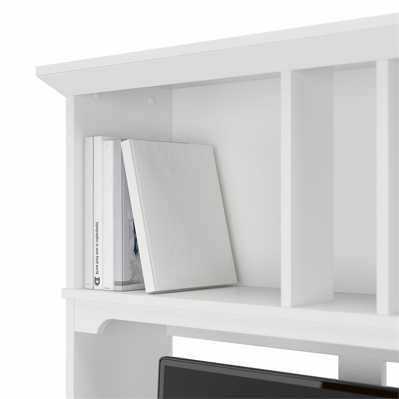 Pemberly Row 60W Hutch for L Shaped Desk in White/Shiplap Gray - Engineered Wood