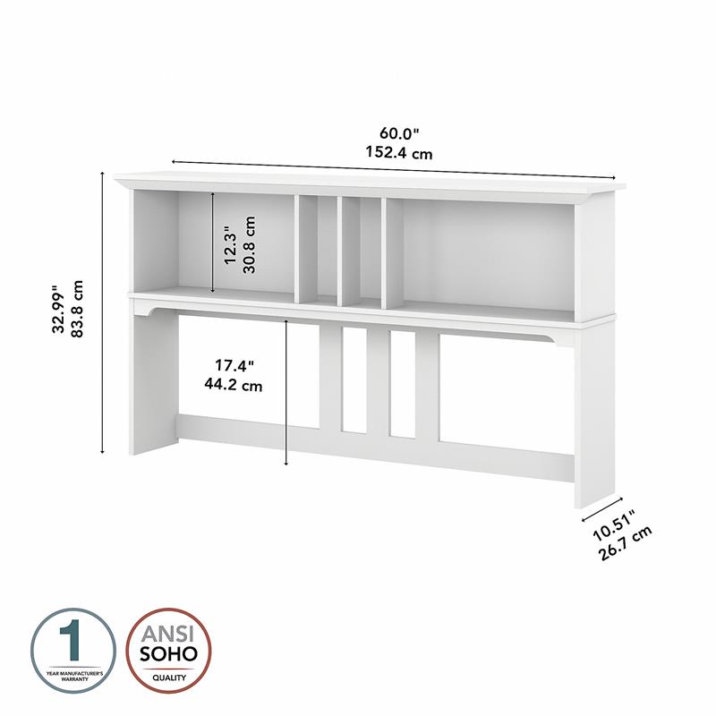 Pemberly Row 60W Hutch for L Shaped Desk in White/Shiplap Gray - Engineered Wood