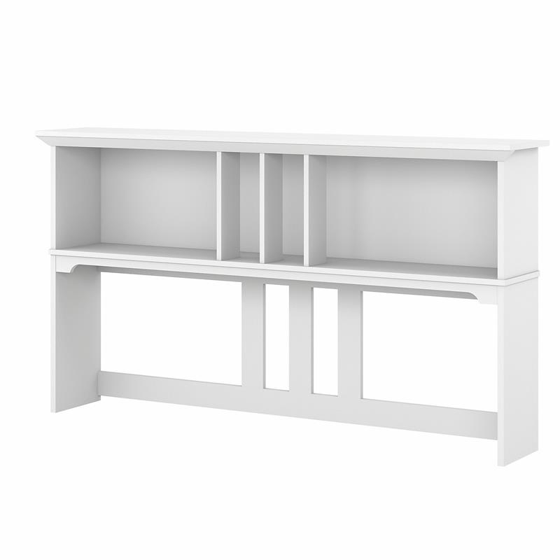 Pemberly Row 60W Hutch for L Shaped Desk in White/Shiplap Gray - Engineered Wood