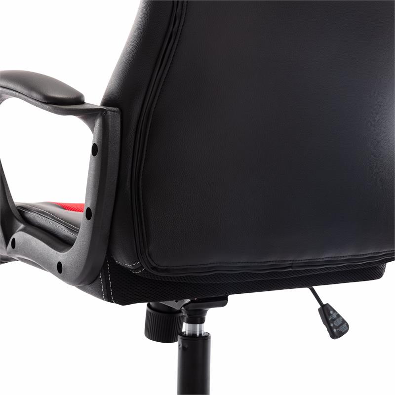 Pemberly Row Contemporary Faux Leather Swivel Gaming Chair in Red