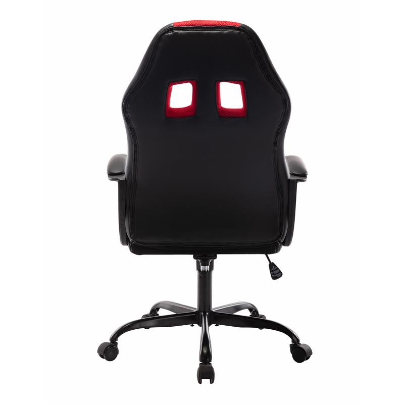 Pemberly Row Contemporary Faux Leather Swivel Gaming Chair in Red