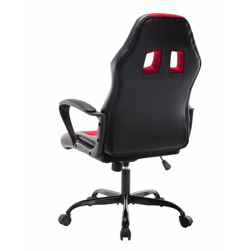 Pemberly Row Contemporary Faux Leather Swivel Gaming Chair in Red