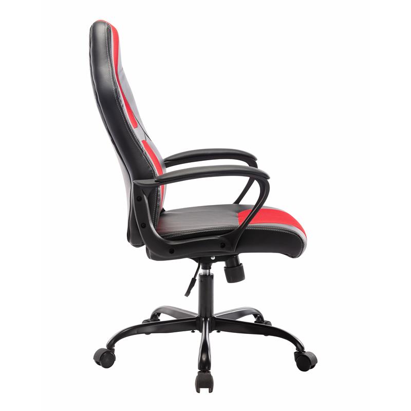 Pemberly Row Contemporary Faux Leather Swivel Gaming Chair in Red