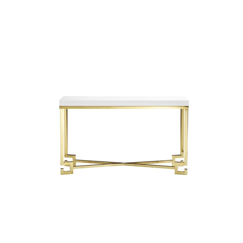 Pemberly Row Stainless Steel Console in White Lacquer & Gold