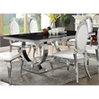 Pemberly Row Rectangular Glass Dining Table with Swooping Double-Hoop in Black