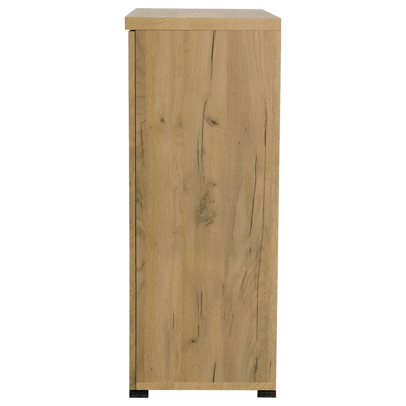 Pemberly Row Modern Farmhouse Wood Mesh Door Accent Cabinet in Oak