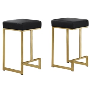 Pemberly Row Modern Faux Leather Backless Bar Stool in Black/Gold (Set of 2)