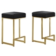 Pemberly Row Modern Faux Leather Backless Bar Stool in Black/Gold (Set of 2)