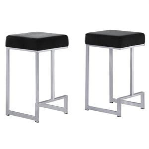 Pemberly Row Velvet Backless Counter Height Stool in Black/Silver (Set of 2)