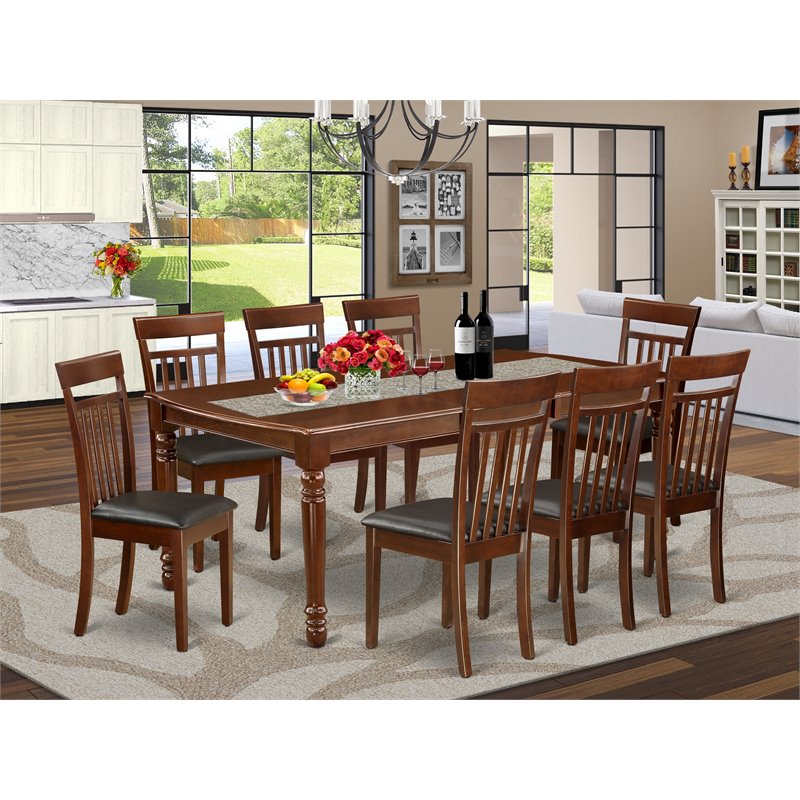 Pemberly Row 9-piece Wood Dining Set with Leather Seat in Mahogany