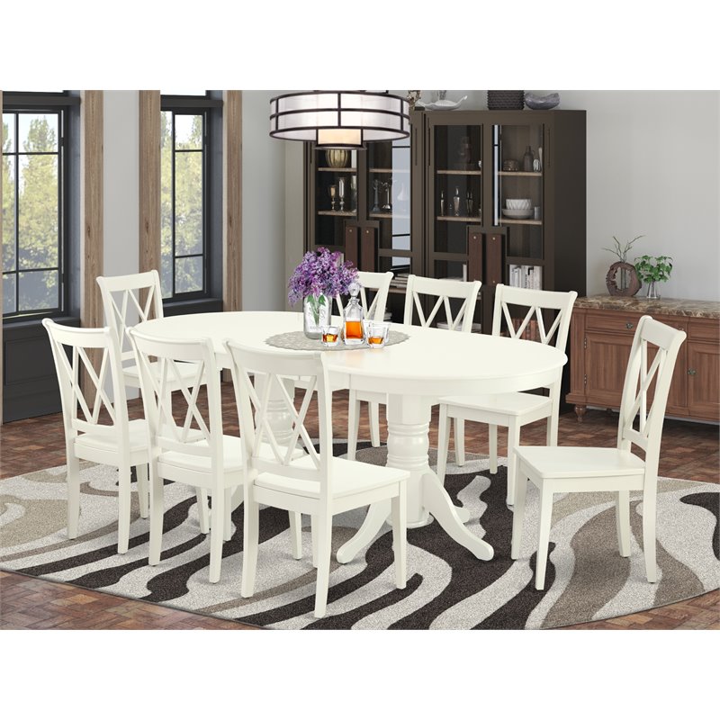 Pemberly Row Modern 9-piece Wood Dining Room Set in Linen White
