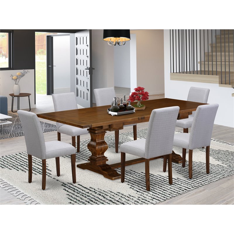 Pemberly Row Contemporary 7-piece Wood Dining Set in Walnut/Gray
