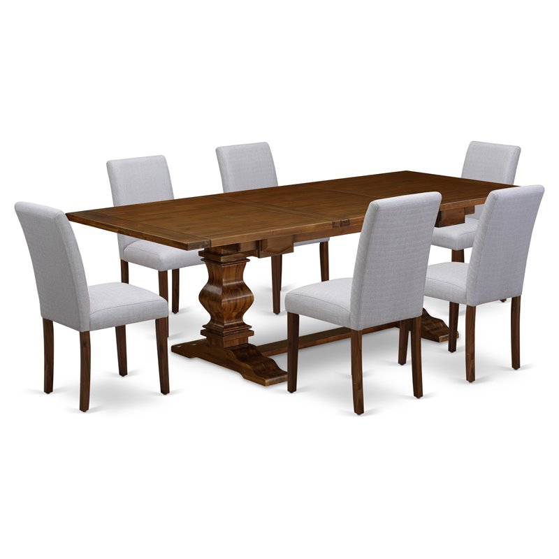 Pemberly Row Contemporary 7-piece Wood Dining Set in Walnut/Gray