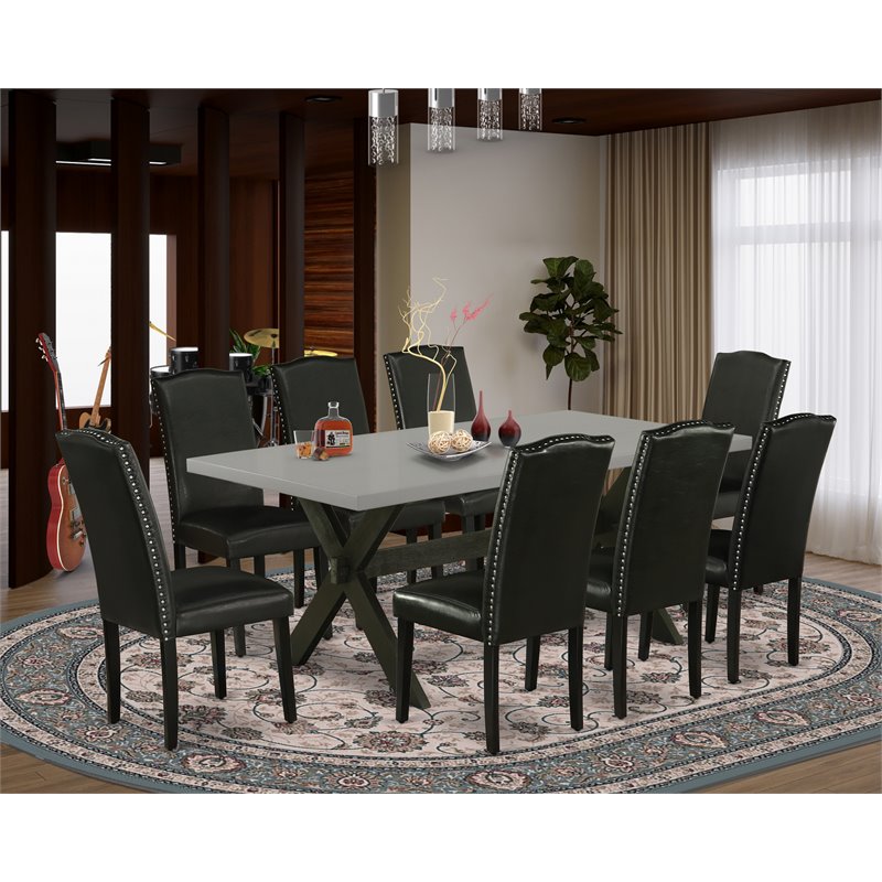 Pemberly Row X-Style 9-piece Wood Dining Set in Black/Cement