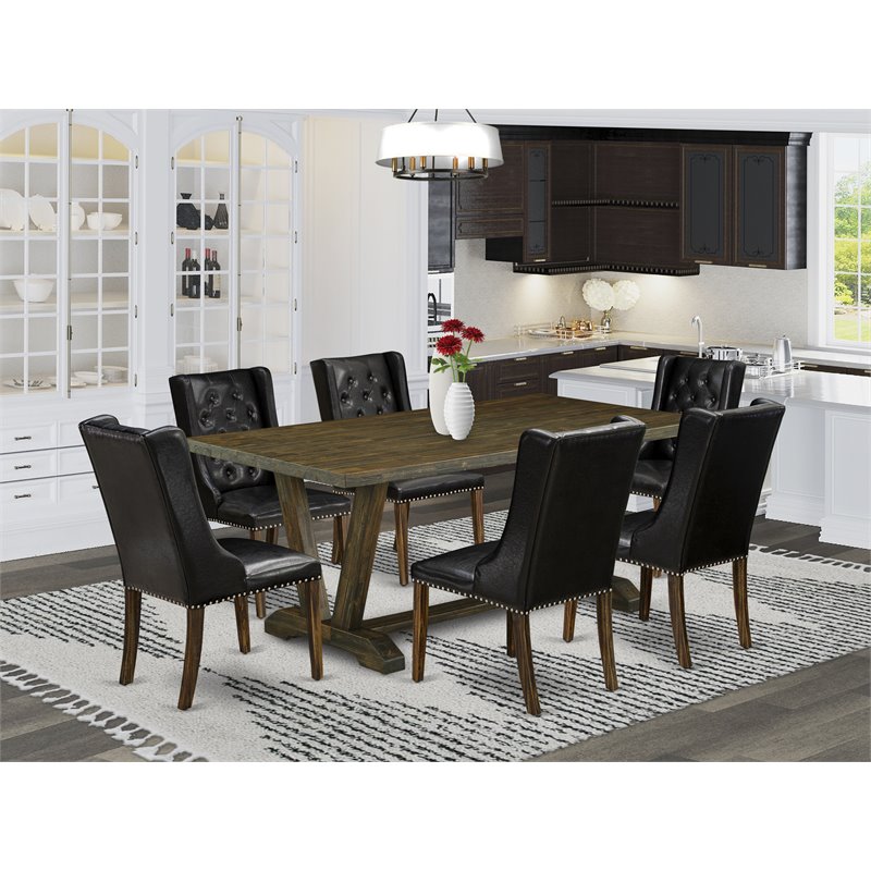 Pemberly Row V-Style 7-piece Wood Dining Set in Jacobean Brown