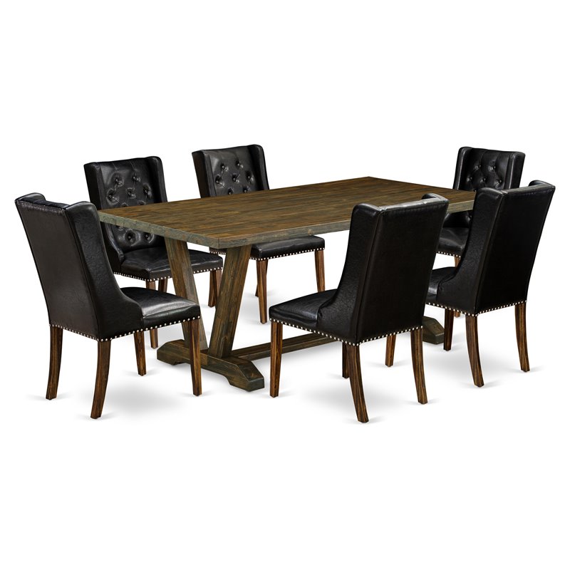 Pemberly Row V-Style 7-piece Wood Dining Set in Jacobean Brown