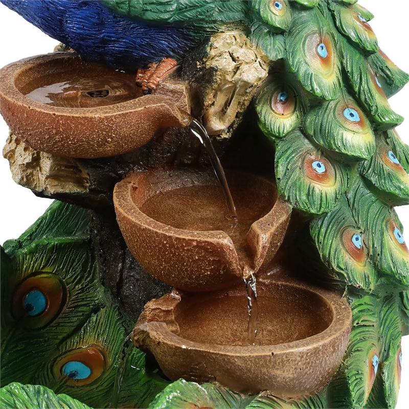 Pemberly Row Contemporary Transitional Resin Peacock Fountain