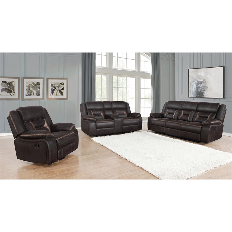 Pemberly Row 3-piece Faux Leather Upholstered Motion Living Room Set Brown