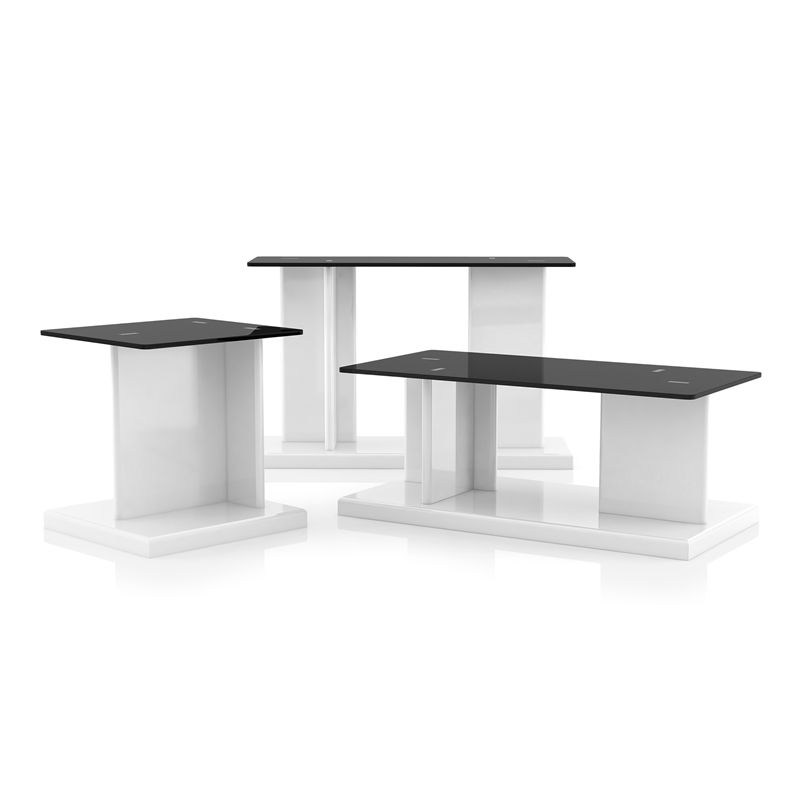 Pemberly Row Modern Glass Top 3-Piece Coffee Table Set in White
