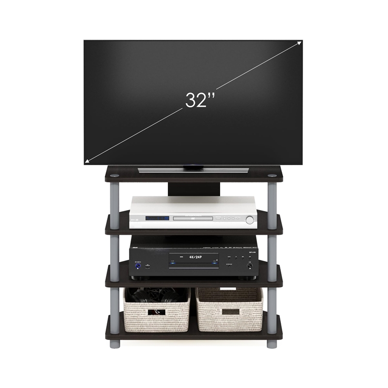 Pemberly Row Wood 4-Tier Petite TV Stand for TV up to 25