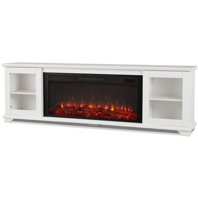 Pemberly Row Solid Wood Landscape Media Electric Fireplace in White
