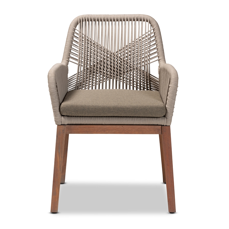 Pemberly Row Modern Gray Woven Rope Mahogany Dining Arm Chair